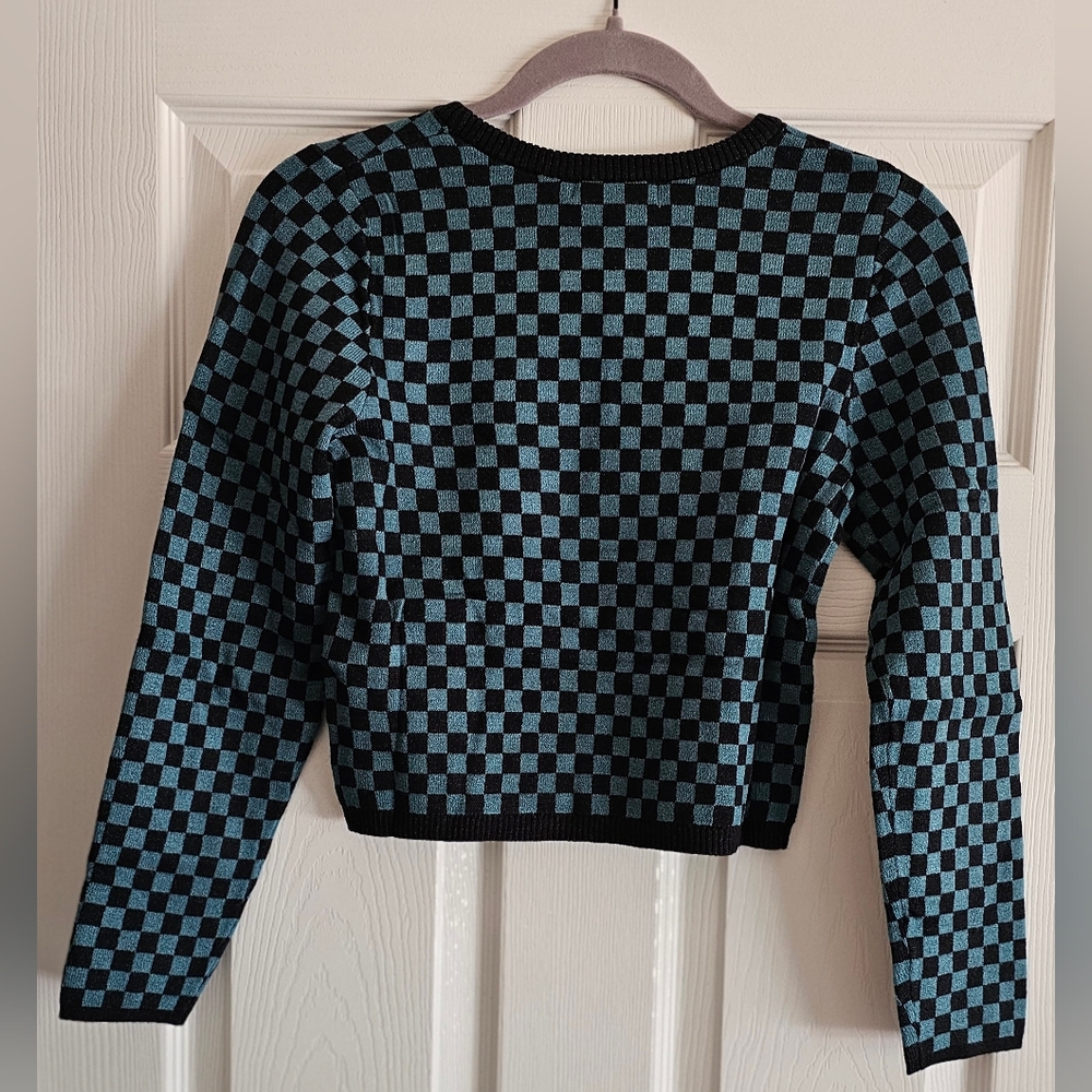 NWT- DayDreamer Women's Teal Check Fitted Pull Over Sweater - Picture 4 of 9